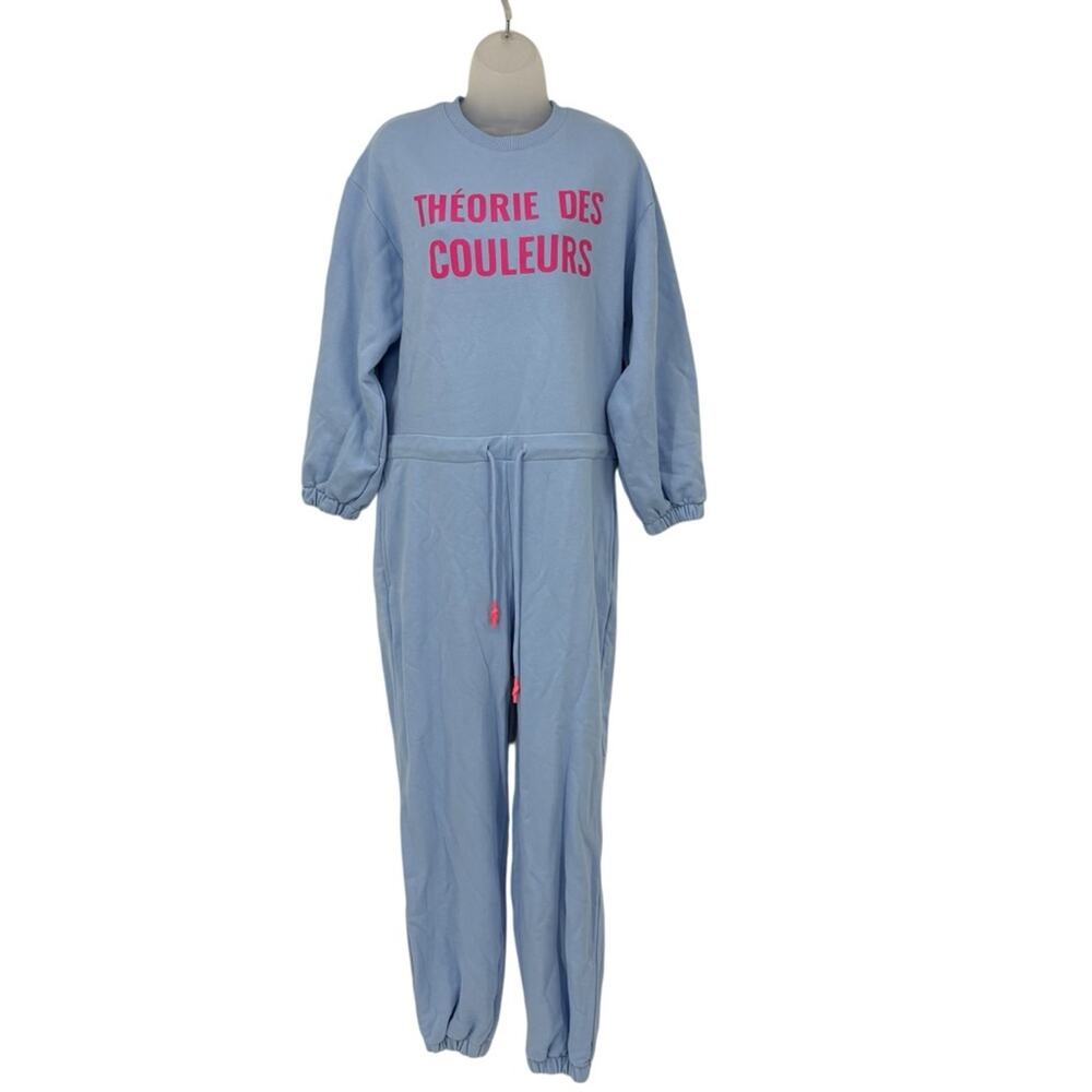 Nocturne Blue Knit Jumpsuit Pink Graphic Lounge Set Onesie Pajama Medium NWOT - Picture 5 of 10